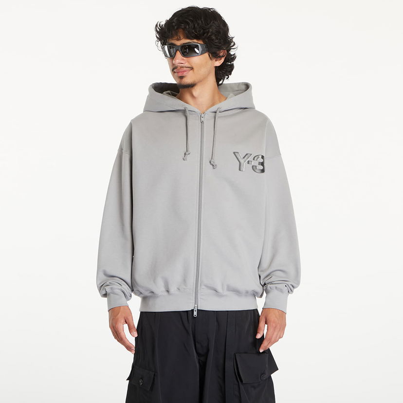 Mikina Y-3 Logo Zip Hoodie UNISEX Charcolar Solid Grey Šedá | JD9808