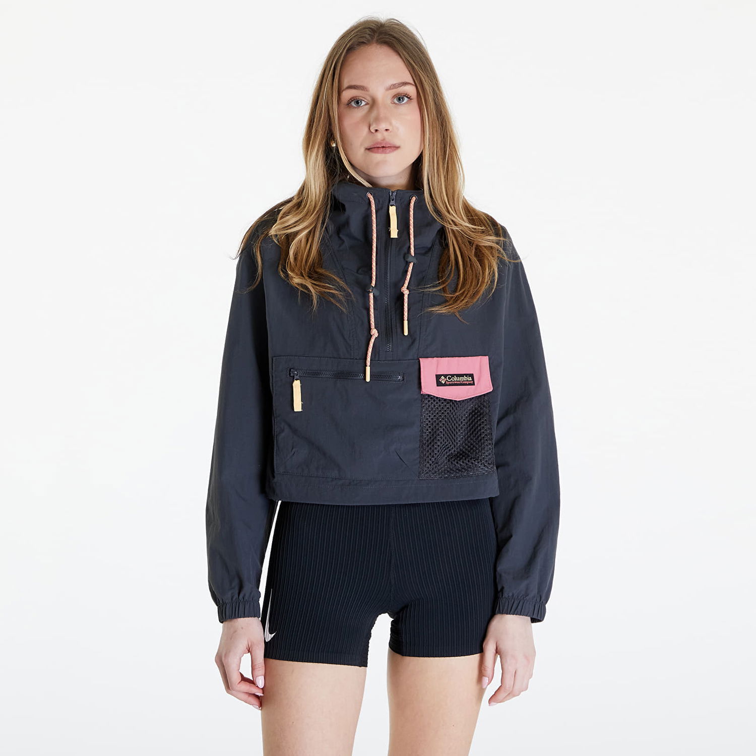 Bunda Columbia Painted Peak Cropped Wind Jacket Shark/ Pink Agave Čierna | 2072211011, 0