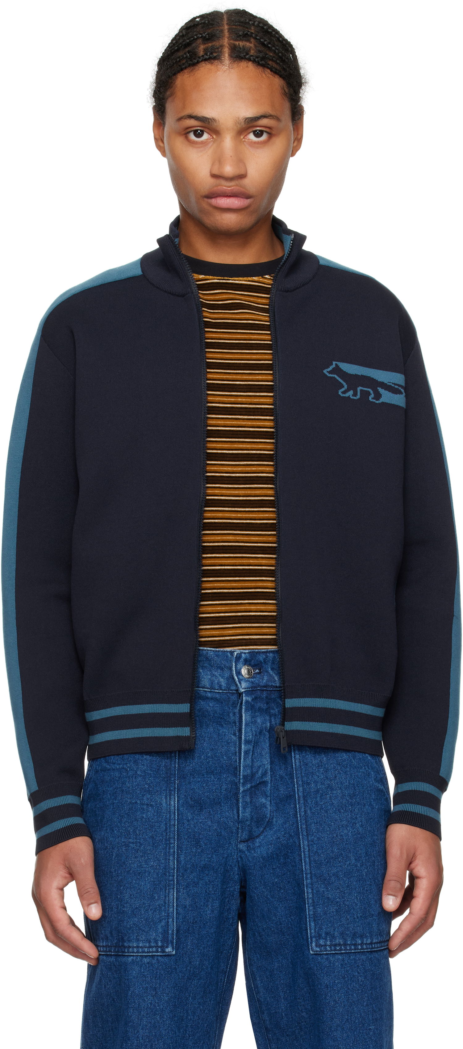 Bomber bunda MAISON KITSUNÉ Fox Zipped Jacket Navy | NM00503KM0327, 0
