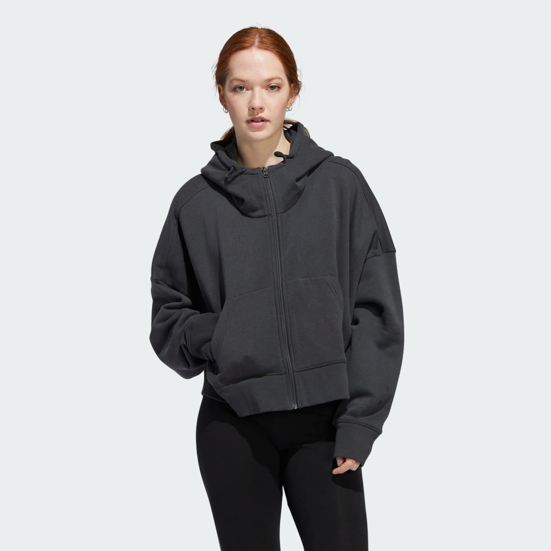 Mikina adidas Performance Women's Full-Zip Fleece Cropped Hoodie Šedá | HT3286, 0