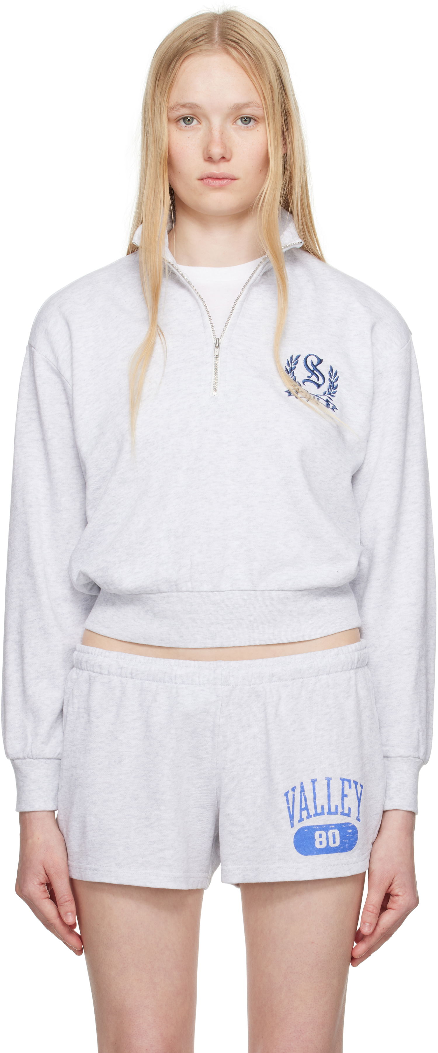 Sveter SKIMS SKIMS Lightweight Fleece Shrunken Quarter Zip Sweatshirt Šedá | PL-PLO-8155W, 0