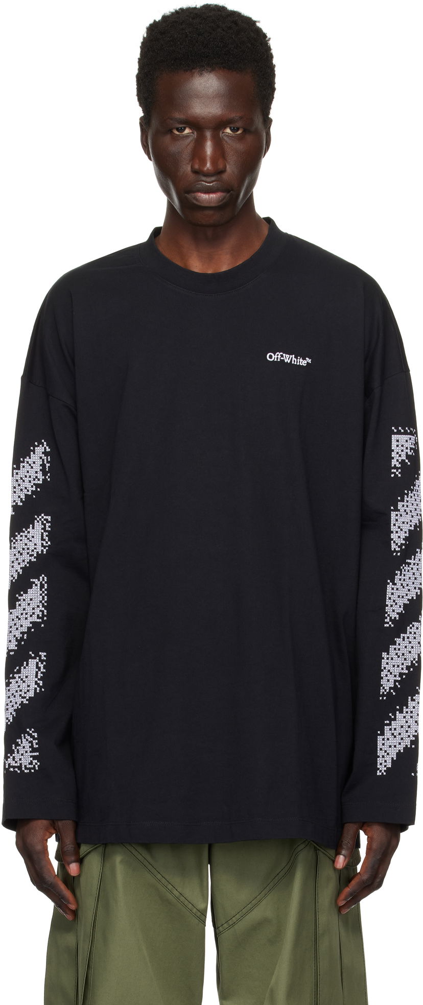 Tričko Off-White Pixel Diag Long Sleeve T-shirt Čierna | OMAB091F24JER0051001