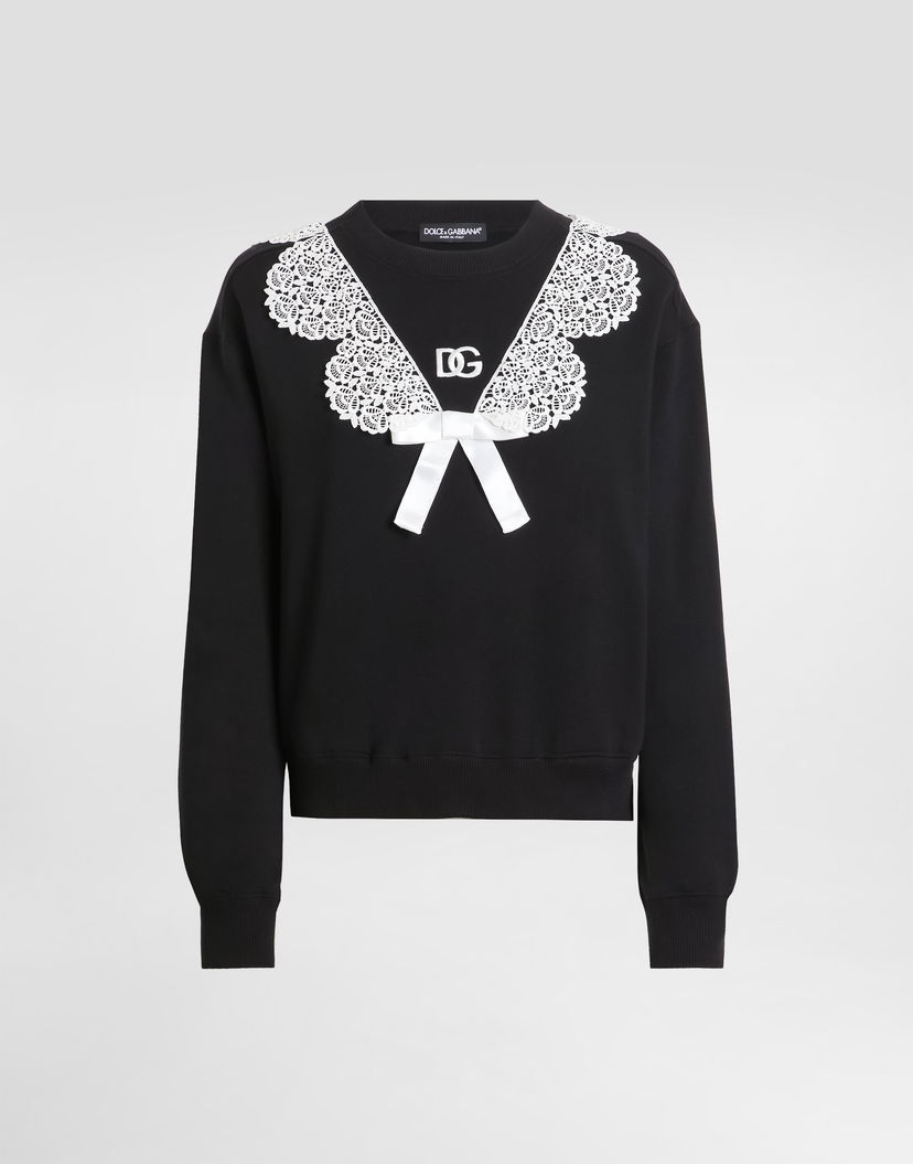 Mikina Dolce & Gabbana Sweatshirt With Macramé And Bow Čierna | F9S43ZGDC6EN0000