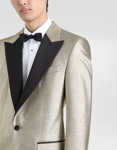 Košeľa Dolce & Gabbana Single-breasted Lamé Jacquard Tuxedo Jacket Béžová | G2QU6TFJODVS0997, 3