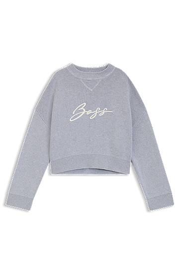 Sveter BOSS Cropped Cotton Sweater with Embroidered Logo Šedá | 50543979