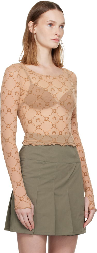 Crop Top Marine Serre Moonogram Mesh Flock Long Sleeve Cropped Top Béžová | WTS012S CJER0005, 1