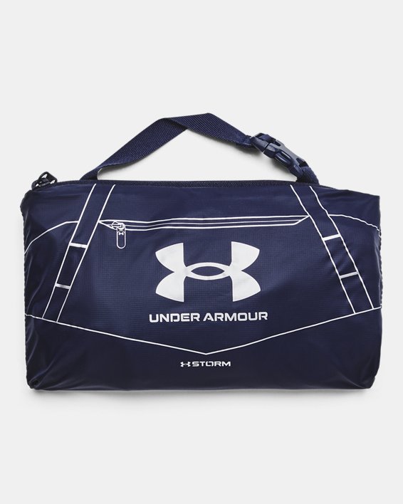 Batohy a tašky Under Armour Hustle 5.0 verstaubare XS Duffle-Tasche Midnight Blaue Marine / Metallisch Silber EINHEITSGRÖSSE Čierna | 1381927-410, 1