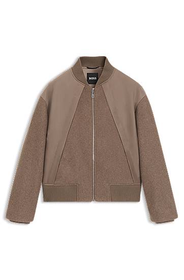 Bomber bunda BOSS BOSS Mixed-Fabric Bomber Jacket Hnedá | 50543411, 0