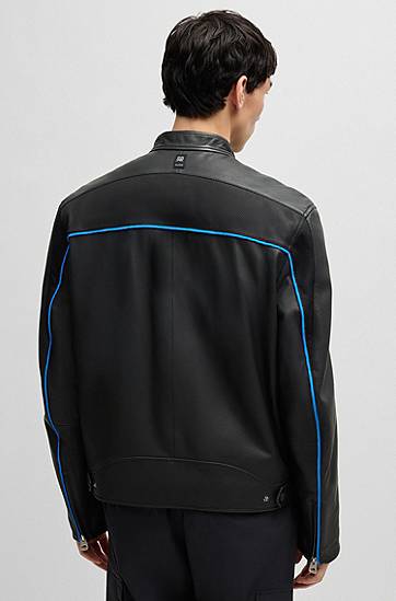 Bomber bunda BOSS HUGO x Red Bull Slim-Fit Leather Jacket Čierna | 50542740, 1