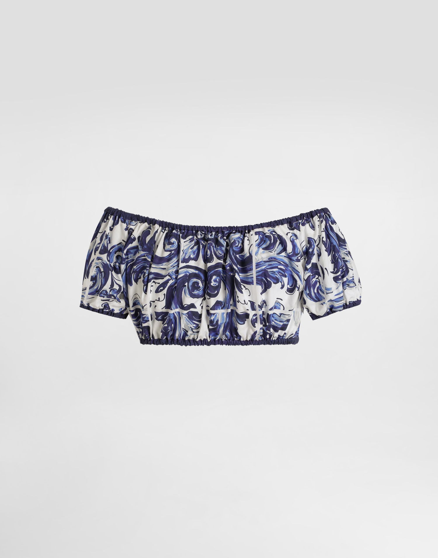 Crop Top Dolce & Gabbana Dolce & Gabbana Majolica-Print Off-The-Shoulder Cotton Crop Top Modrá | I7S12WFI5JKHB5DQ, 1
