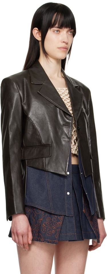 Bunda Andersson Bell Andersson Bell Hybrid Faux-Leather Cropped Blazer Hnedá | awa683w, 1