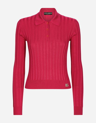 Polo tričko Dolce & Gabbana Cropped Polo Shirt In Ribbed Silk Ružová | FXL40TJBSE9F4079, 0