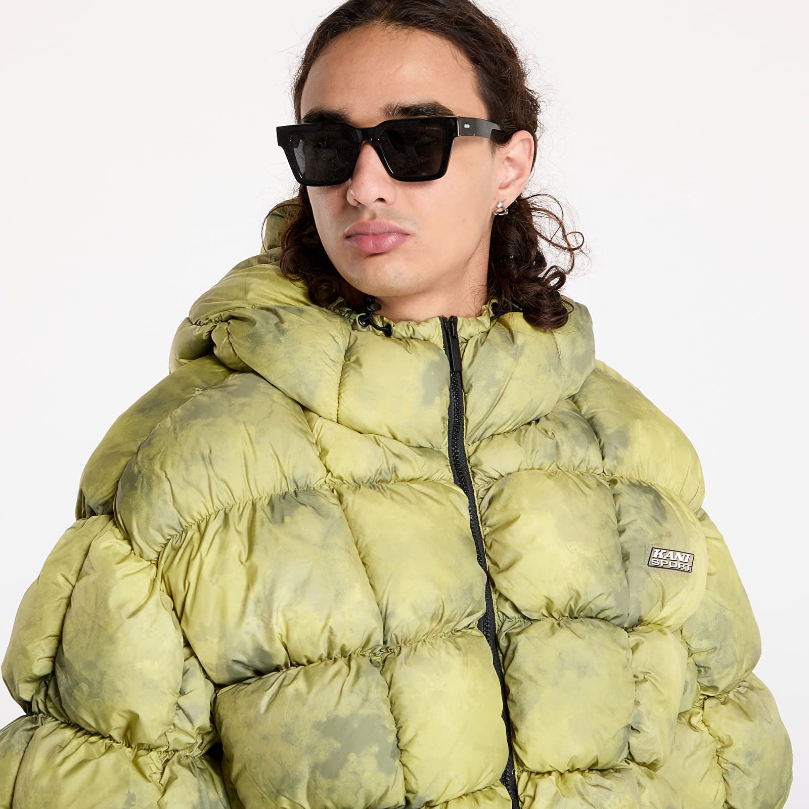 Jacket Sport Patch Square Quilted Puffer Jacket Lime Green L