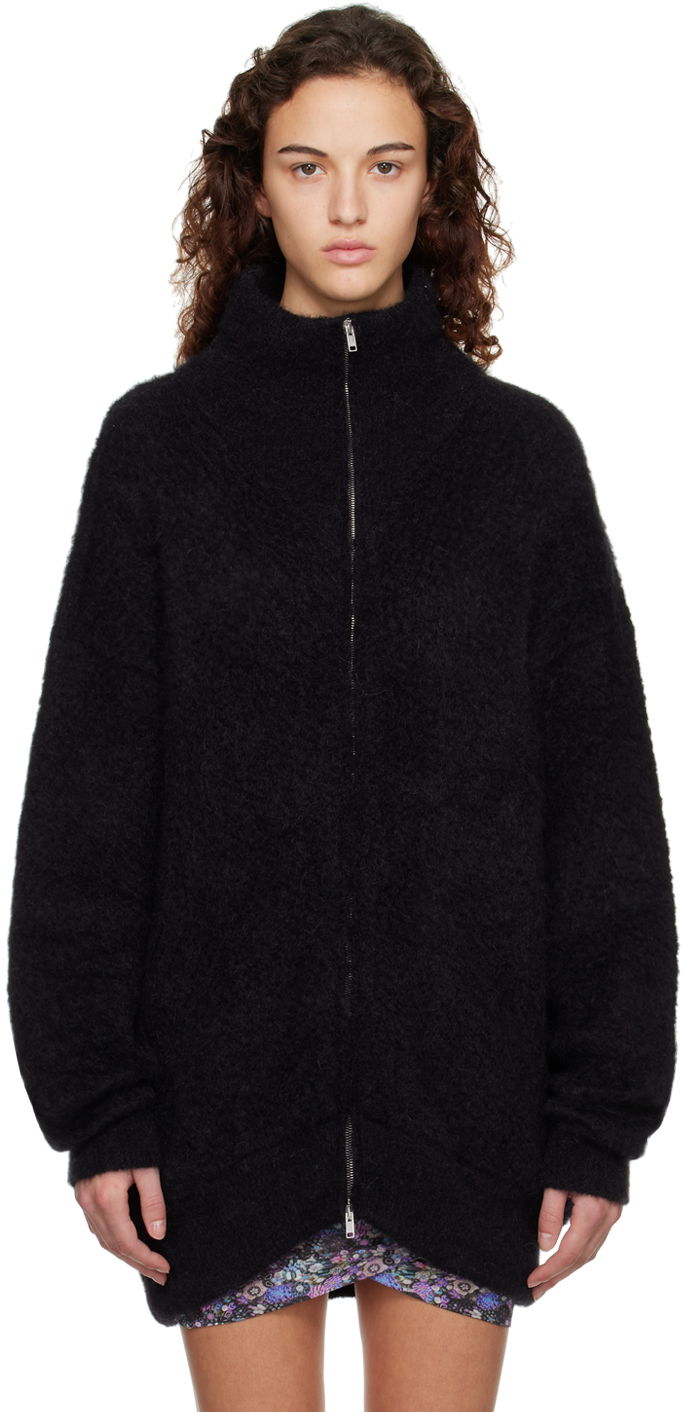 Fuzzy Mock Neck Zip Cardigan