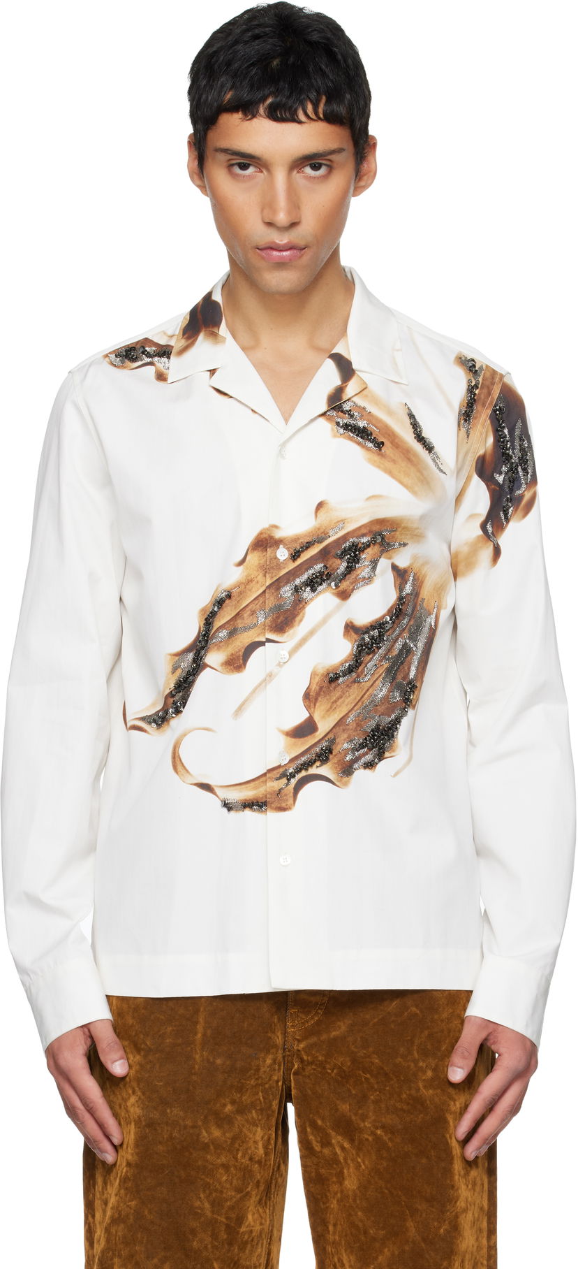Košeľa Dries Van Noten Dries Van Noten Leaf Print Sequin-Embellished Cotton Shirt Rôznofarebný | 252-020726-2029