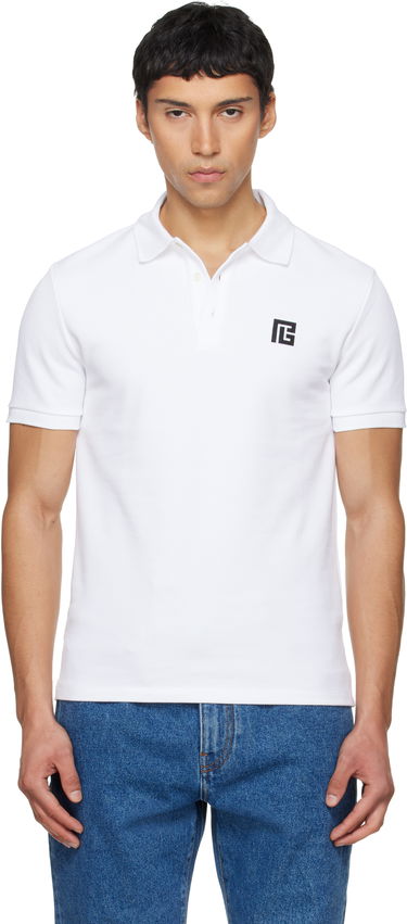 Polo tričko Balmain Embroidered Cotton Polo Biela | GH1GB085BC87, 0