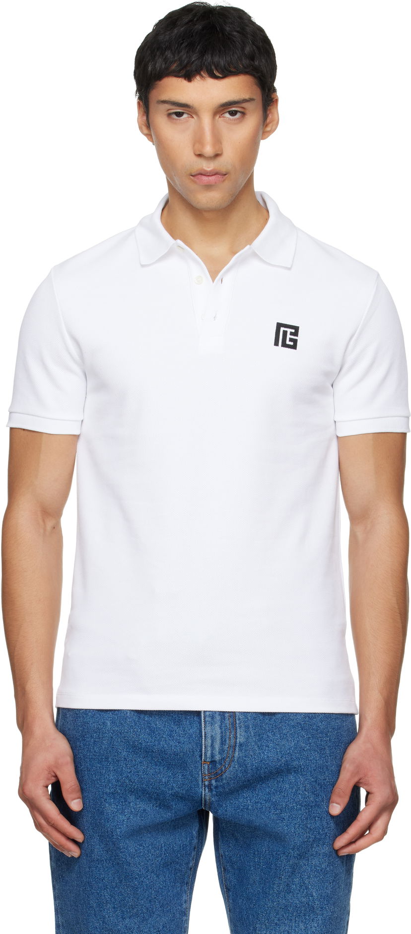 Polo tričko Balmain Embroidered Cotton Polo Biela | GH1GB085BC87