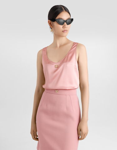Tielko Dolce & Gabbana Dolce & Gabbana Satin Tank Top with DG Logo Ružová | F7AK5TFURAGFB473, 3