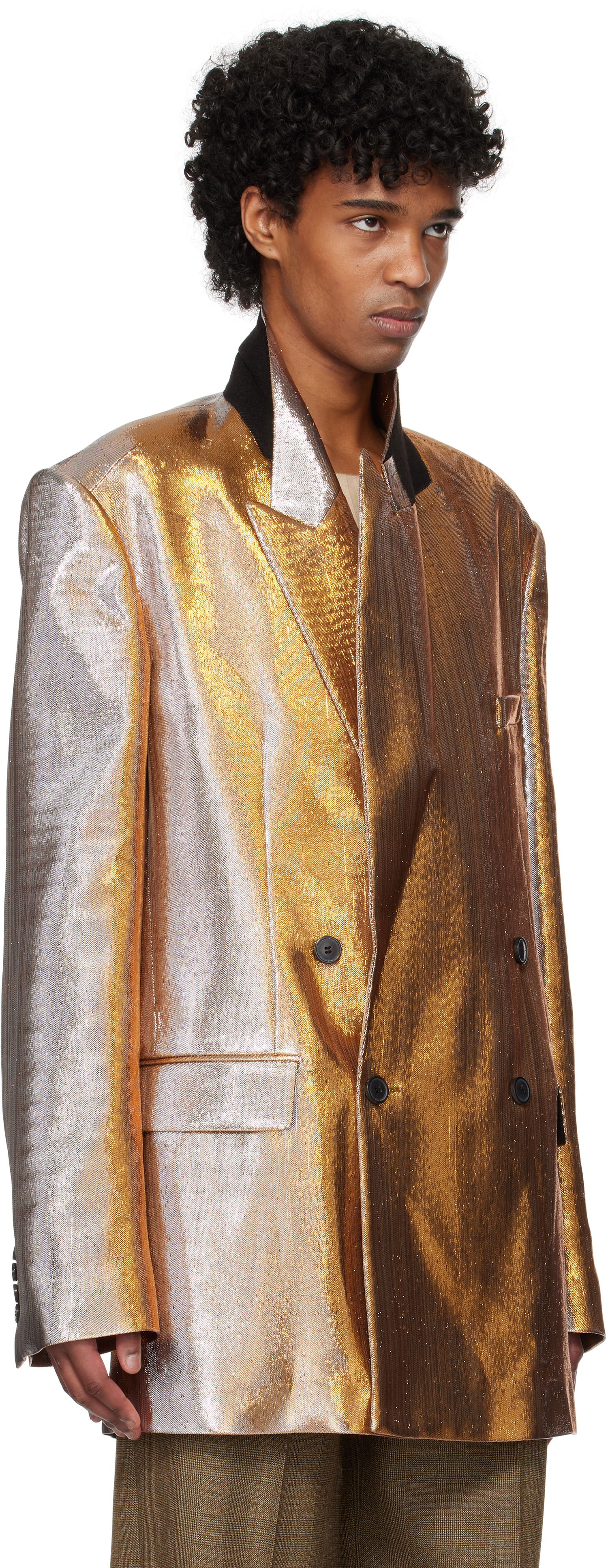 Bunda Dries Van Noten Dries Van Noten Metallic Double-Breasted Blazer Metalická | 251-020409-1091, 1