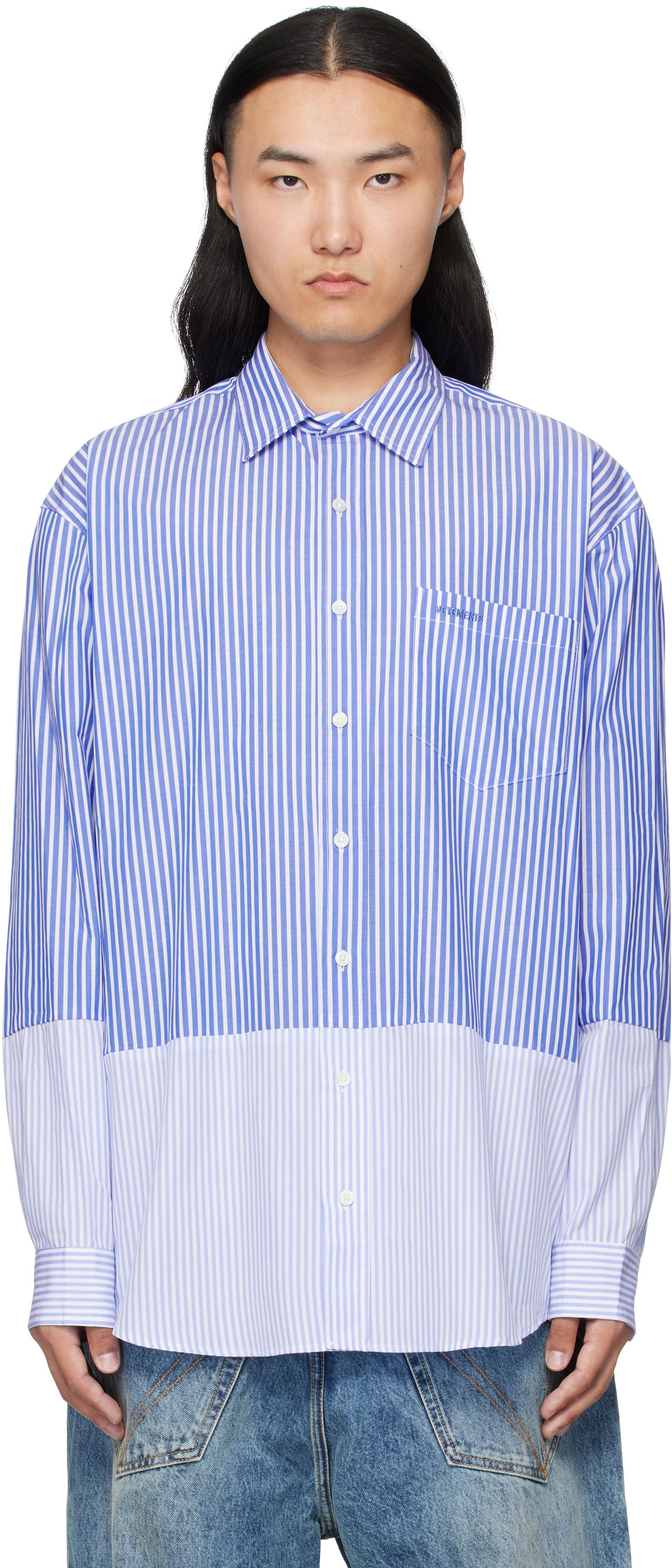 Košeľa VETEMENTS VETEMENTS Splitted Striped Shirt Modrá | UH76SH630SL, 0