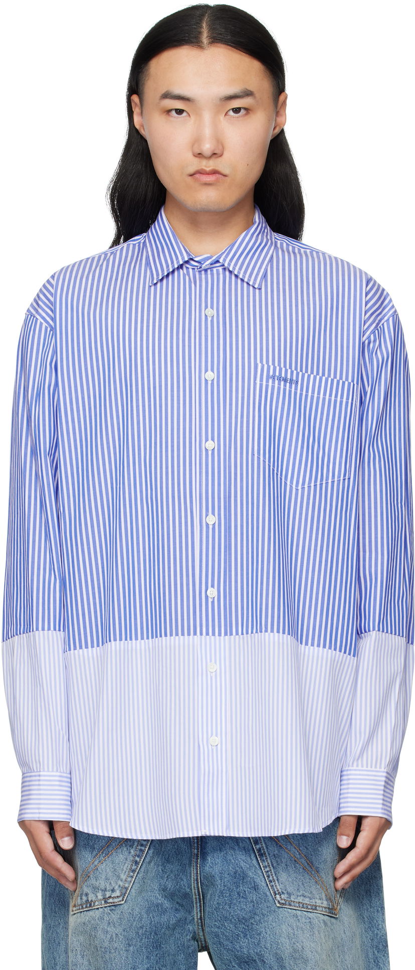 Košeľa VETEMENTS VETEMENTS Splitted Striped Shirt Modrá | UH76SH630SL