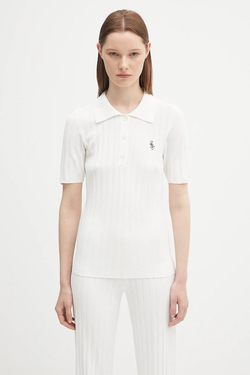 Polo tričko Sporty & Rich Sporty & Rich Src Ribbed Polo Shirt Biela | WS069620305WH37, 0