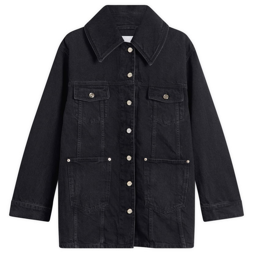 Bunda GANNI Washed Rigid Denim Midi Jacket Čierna | J1855-055