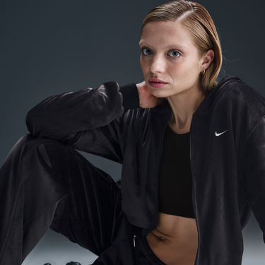 Mikina Nike Sportswear Chill Knit Velvet Full-Zip Hoodie Čierna | HJ0954-010, 4