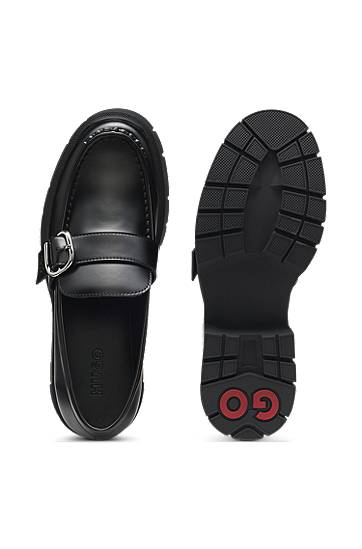 Doplnky BOSS Leather Loafers with Buckled Strap Čierna | 50548196, 1