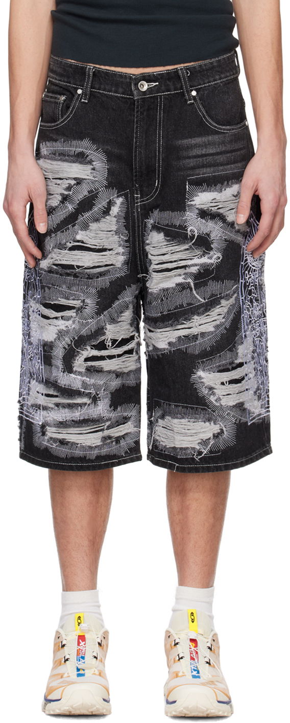 Šortky Who Decides War Who Decides War Embroidered Denim Shorts Čierna | 1120640002SS24