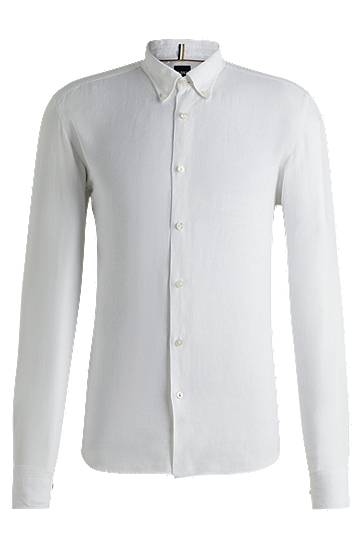 Košeľa BOSS Regular-Fit Linen Button-Down Shirt Biela | 50529137, 0
