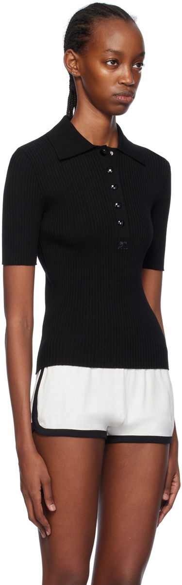 Polo tričko Courrèges Fitted Knit Polo Shirt Čierna | 124MPO017FI0001, 1