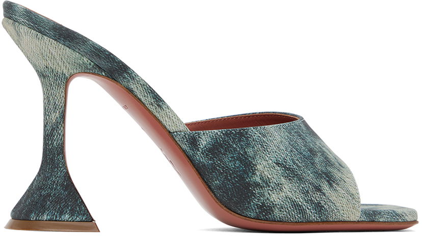 Doplnky Amina Muaddi Amina Muaddi Lupita Slipper Heeled Sandals Modrá | LUPITA SLIPPER CL PRINTED SUEDE