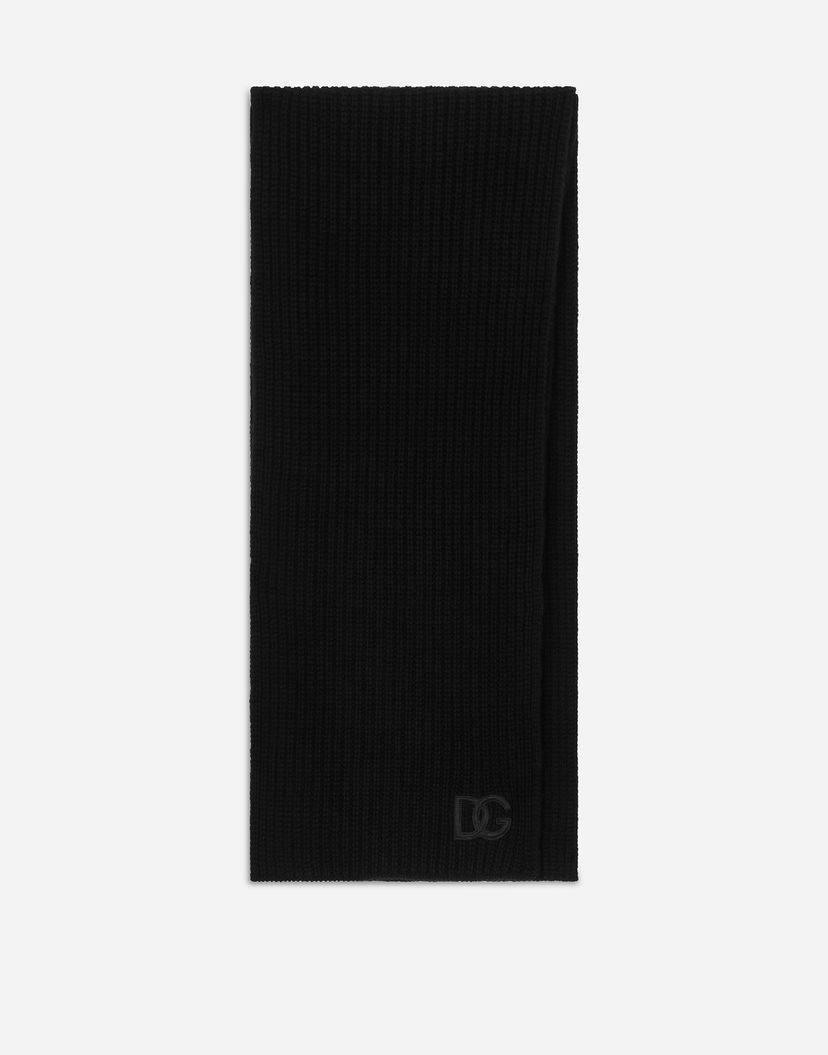 Šál Dolce & Gabbana Dolce & Gabbana Ribbed Cashmere Scarf with DG Logo Čierna | GXS99ZJAWYAN0000