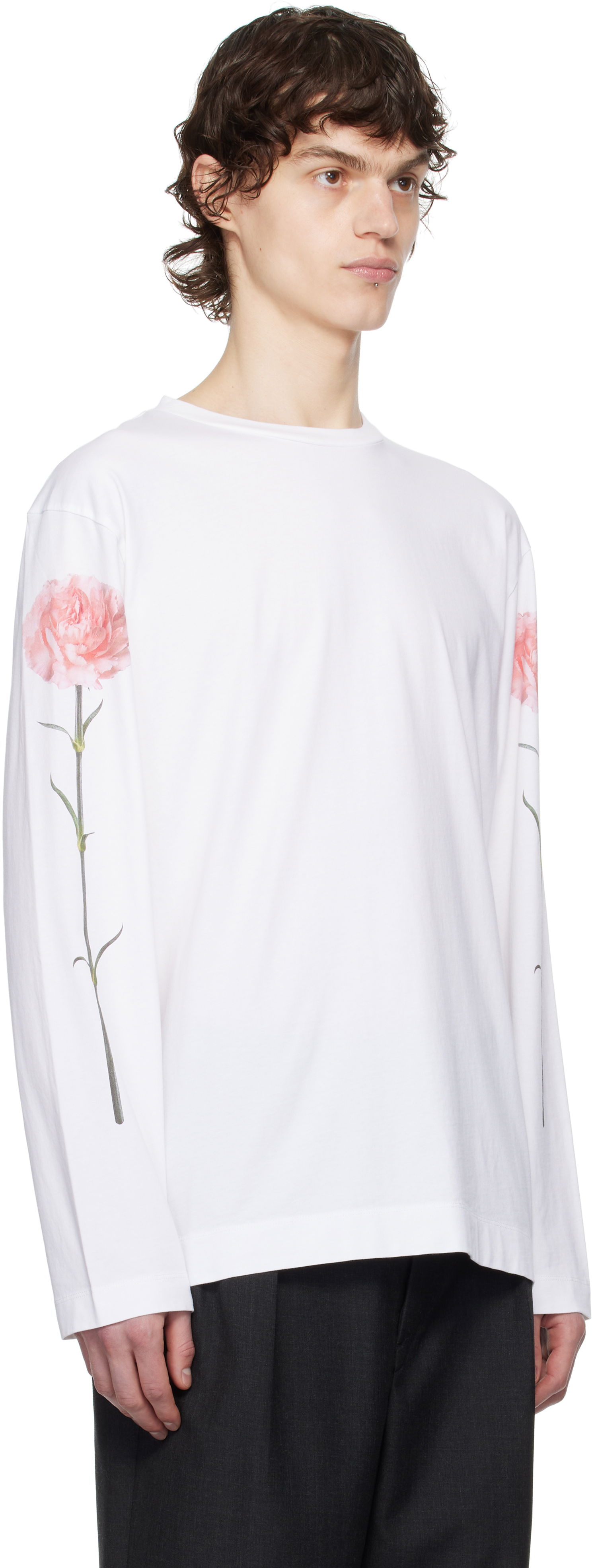 Tričko Simone Rocha Simone Rocha Carnation Print Long Sleeve T-Shirt Biela | 5194P32P32A-M 0569, 1