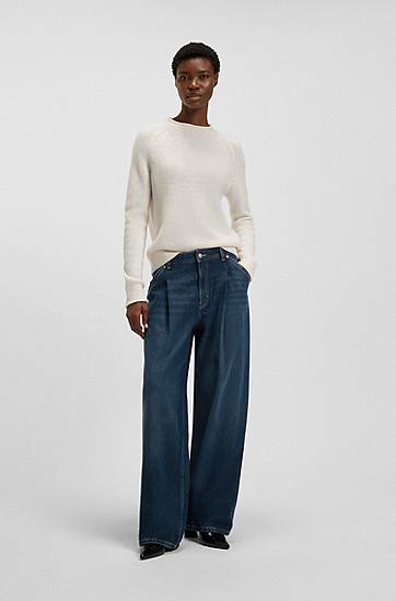 Džínsy BOSS Wide-leg jeans with front pleats Modrá | 50548420, 1