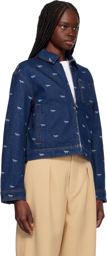 Bomber bunda MAISON KITSUNÉ Maison Kitsuné Zipped Cropped Denim Jacket Modrá | OW02104WD4014, 1