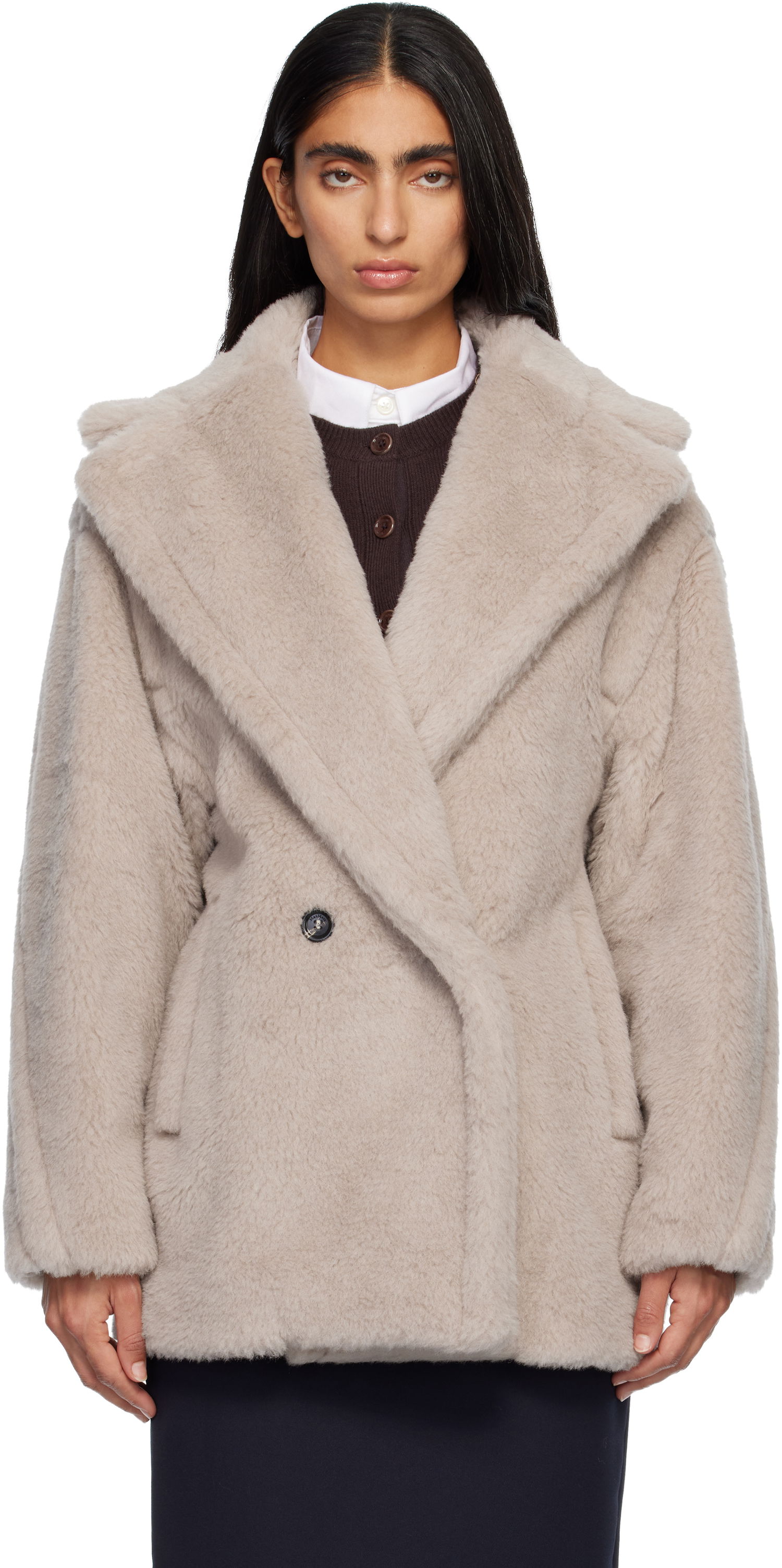Kabáty Max Mara Olga Plush Double-Breasted Coat Béžová | 2521086032600, 0