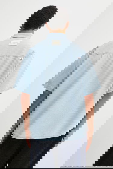 Košeľa AAPE by A Bathing Ape AAPE Now Relaxed Short-Sleeve Button-Down Denim Shirt Modrá | AAPSRM8515XXO, 2