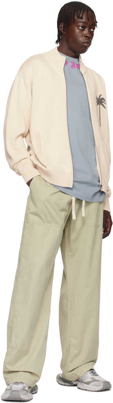 Bunda Palm Angels Knit Track Jacket With Palms Embroidery Béžová | PMHA061S25KNI0010308, 3