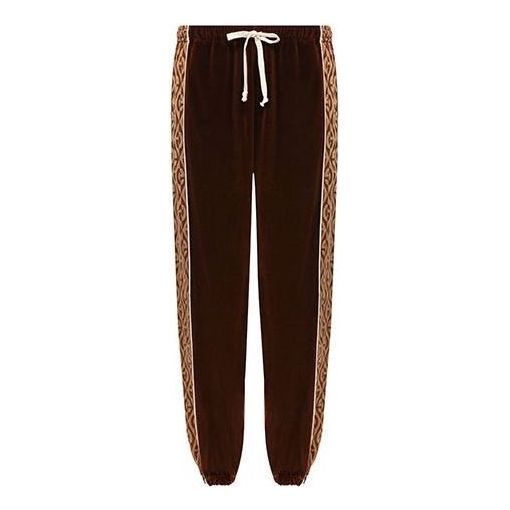 Tepláky Gucci Velvet Track Pants with Side Pattern Hnedá | 595527-XJBTB-2044