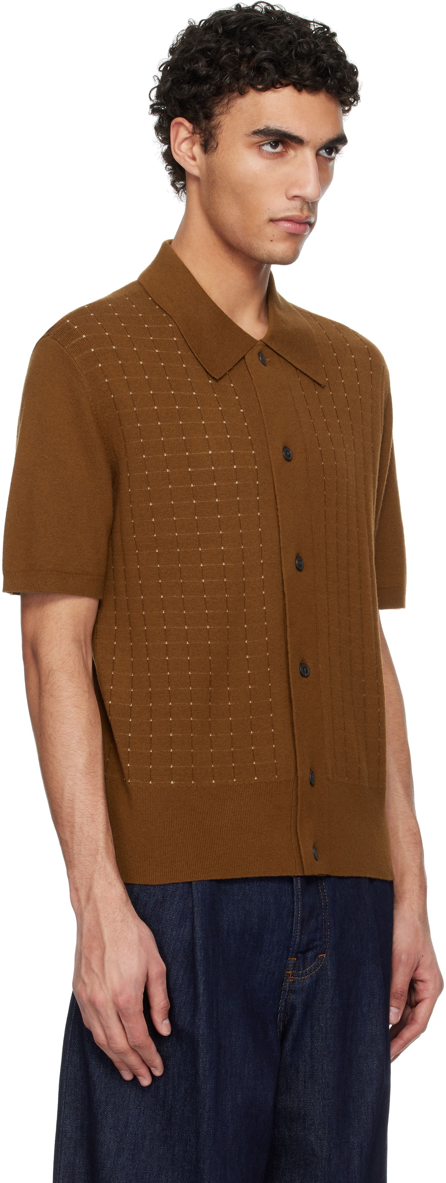 Sveter Tiger of Sweden Tiger of Sweden Araawen Merino Wool Knit Polo Shirt Hnedá | 112165, 1