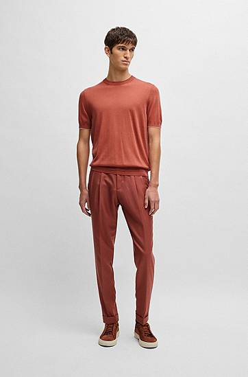 Tričko BOSS BOSS Regular-Fit Silk-Cotton Knit T-Shirt Červená | 50530866, 1