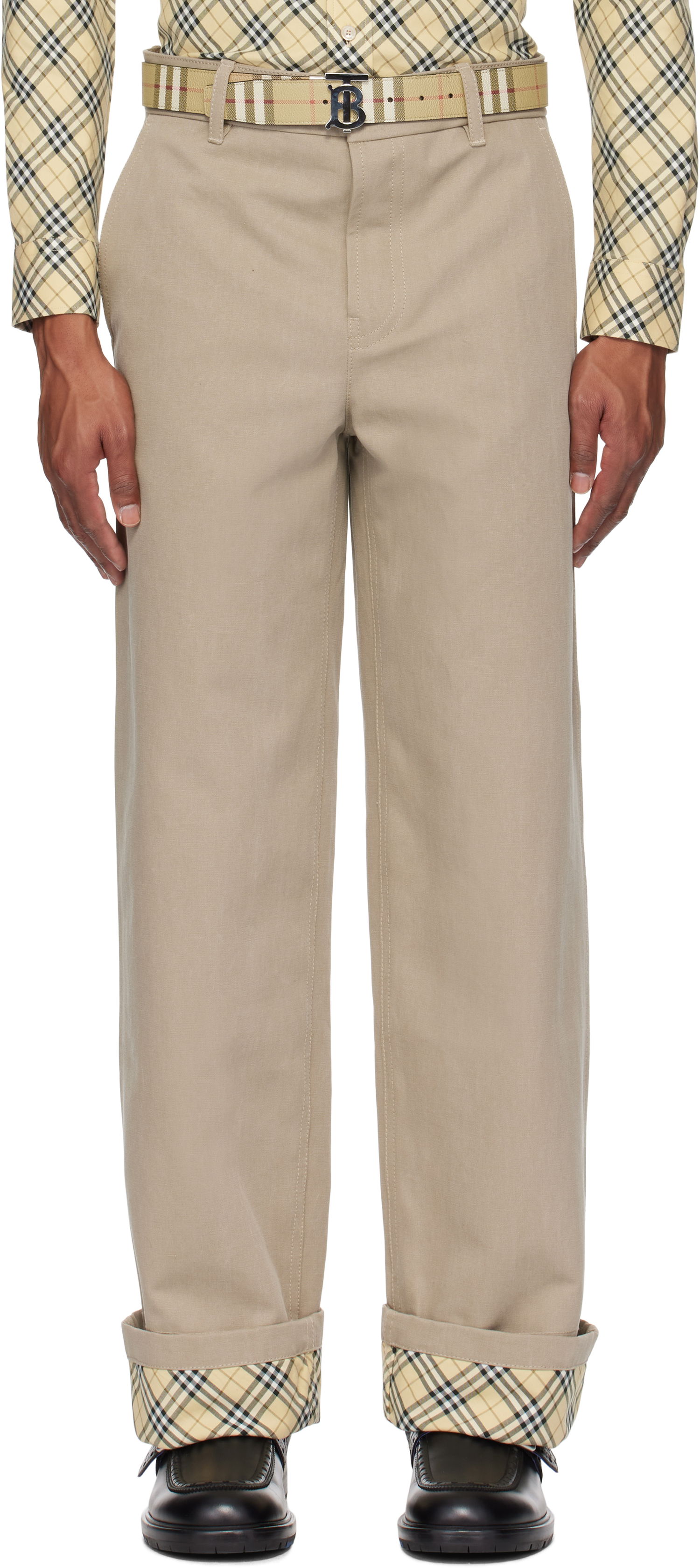 Nohavice Burberry Cotton Carpenter Trousers Béžová | 8097556, 0