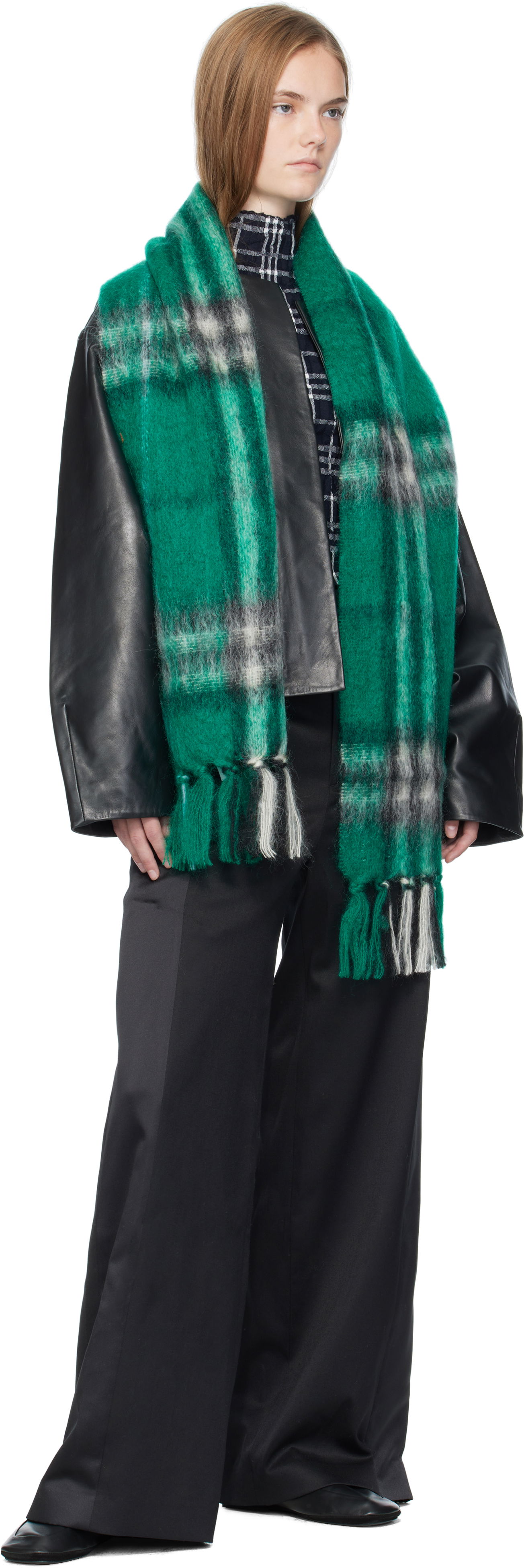 Šál Burberry Burberry Check Mohair Wool Scarf with Tassels Zelené | 8112968, 1
