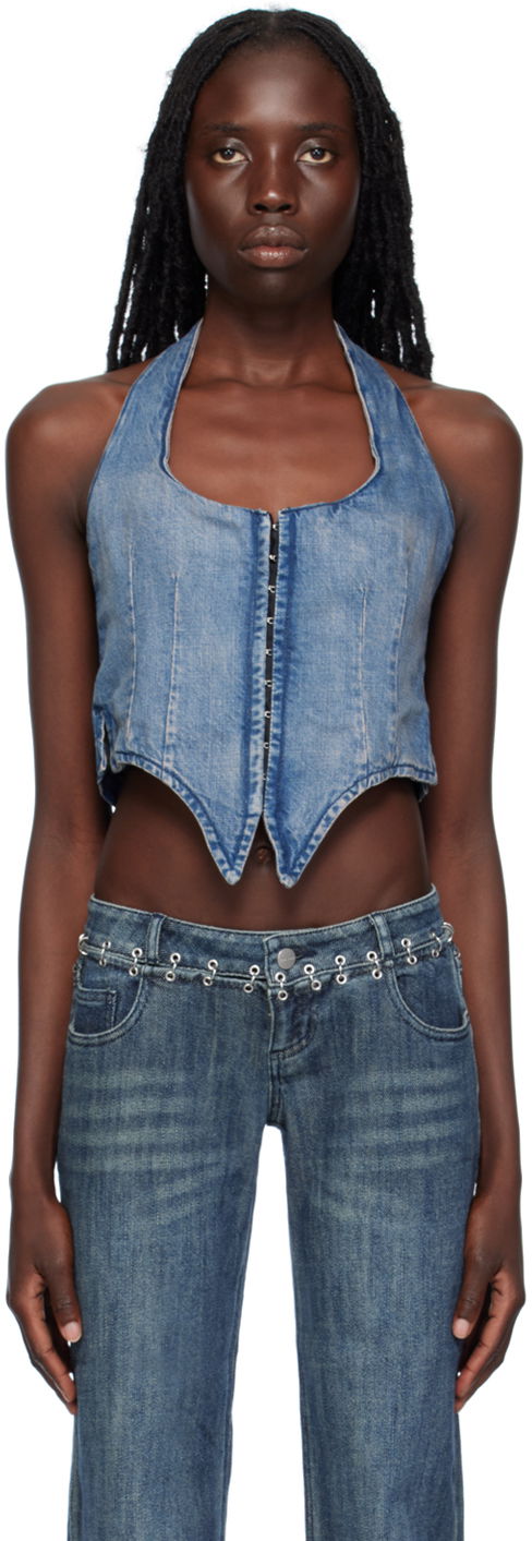 Tielko Miaou Miaou Dani Denim Halter Corset Top Modrá | 7077SD4ECH, 0