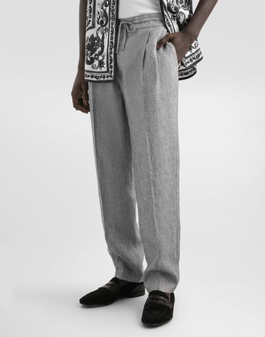 Nohavice Dolce & Gabbana Dolce & Gabbana Washed Linen Canvas Drawstring Trousers Šedá | GP12PTFU4MFS8290, 1