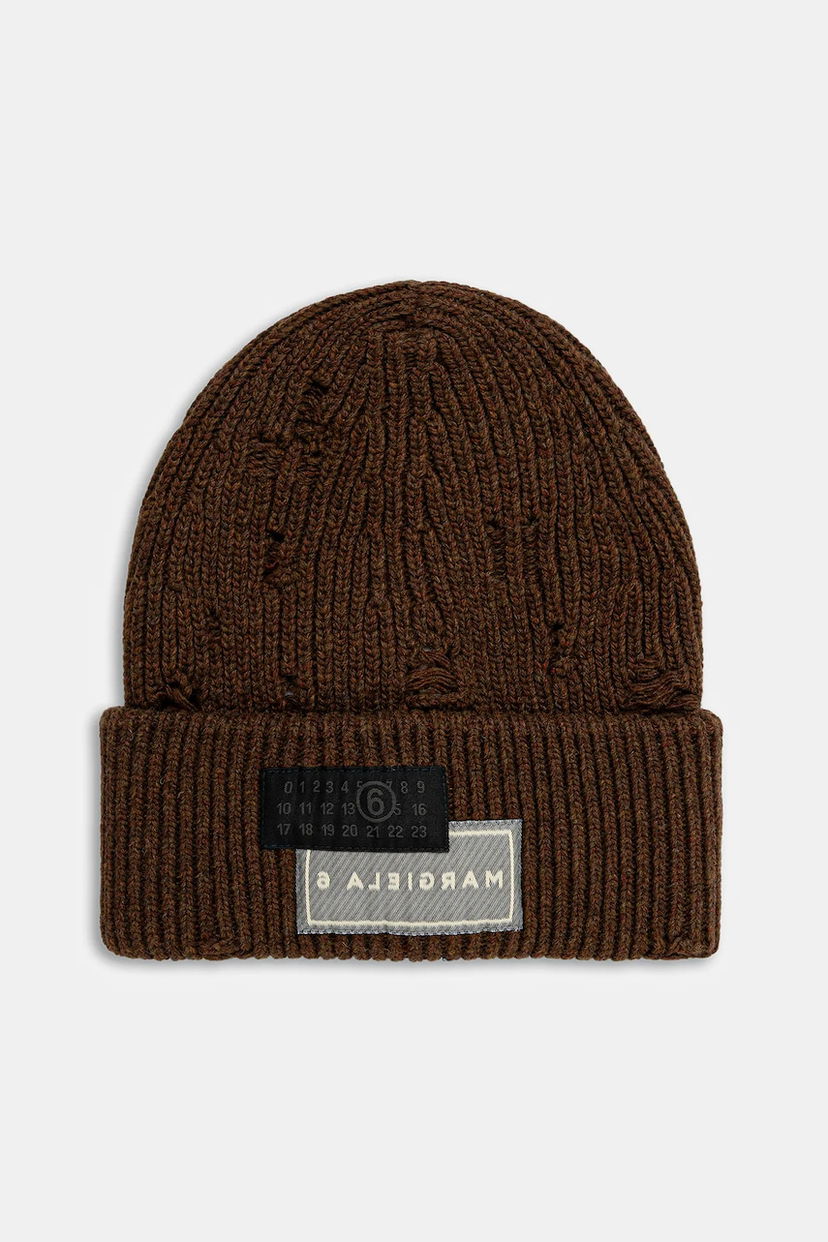 Kulicha Maison Margiela MM6 Maison Margiela Distressed Wool Ribbed Knit Beanie Hnedá | SH0TB0001.M13138.142M