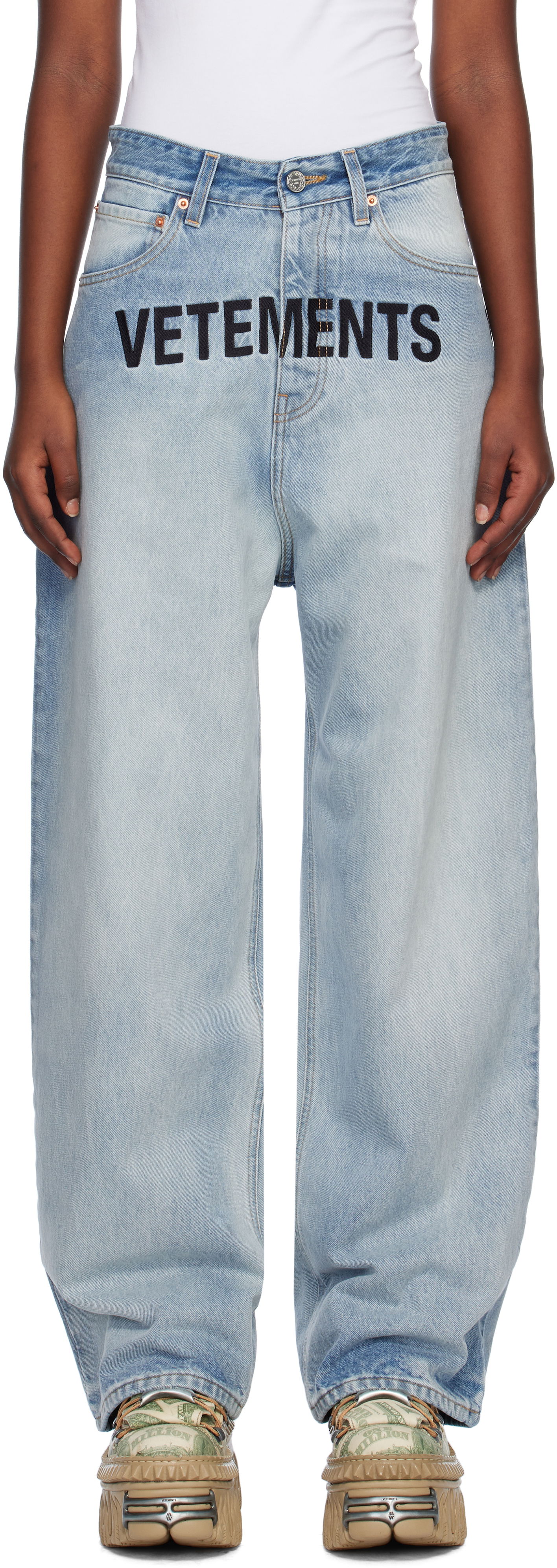 Džínsy VETEMENTS Embroidered Logo Baggy Jeans Modrá | UA66PA560L, 0