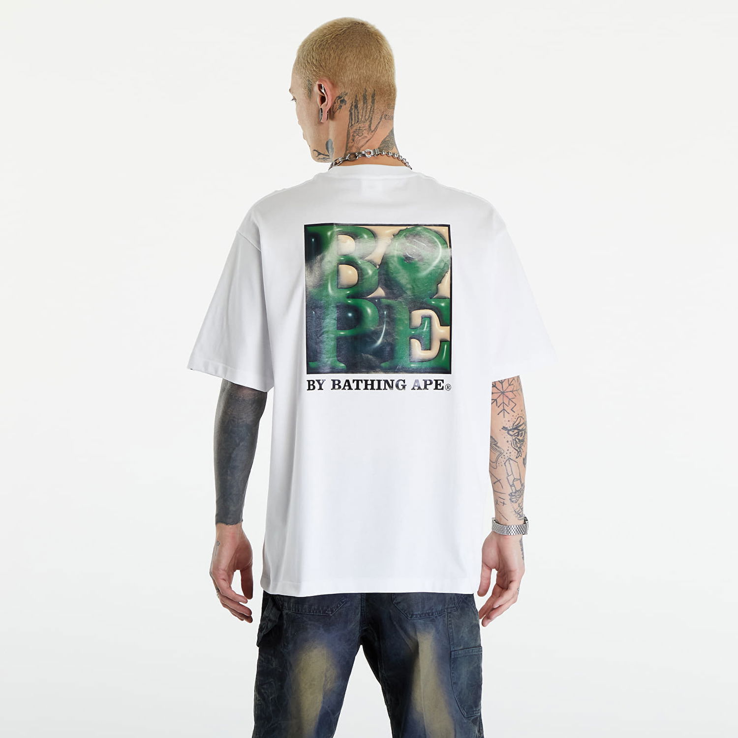 Tričko BAPE A BATHING APE 3D Art Ape Head Relaxed Fit Tee White Biela | 001TEK301317M WHT, 1